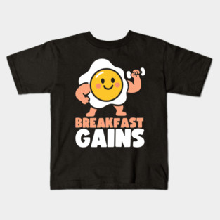 Breakfast Gains Funny Gym Fitness Food Kids T-Shirt