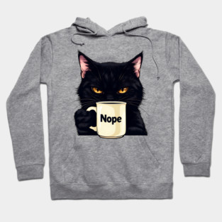 Nope Cat with Coffee Cup Grumpy Hoodie