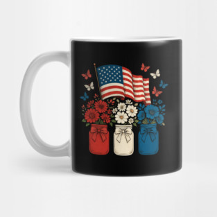 Patriotic Floral Mason Jars 4th of July Mug