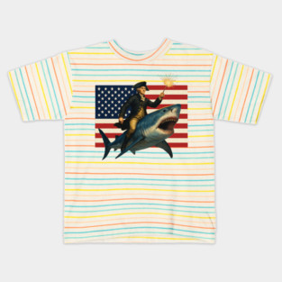 George Washington Riding A Shark 4th of July Kids T-Shirt