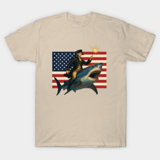 George Washington Riding A Shark 4th of July T-Shirt