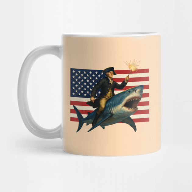 George Washington Riding A Shark 4th of July by Creatifly Graphic Tees