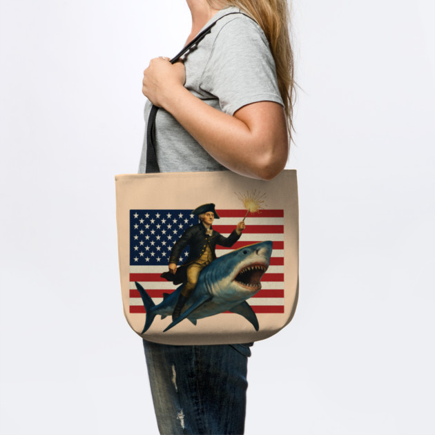 George Washington Riding A Shark 4th of July by Creatifly Graphic Tees