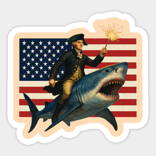 George Washington Riding A Shark 4th of July Magnet by Creatifly Graphic Tees