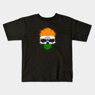 Chaotic Indian Flag Splatter Skull Kids T-Shirt
