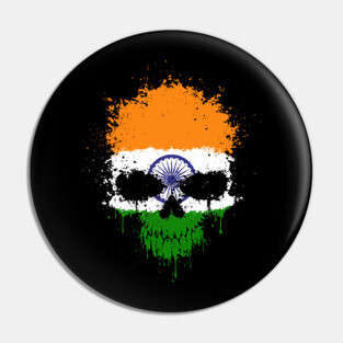 Chaotic Indian Flag Splatter Skull Pin