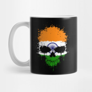 Chaotic Indian Flag Splatter Skull Mug