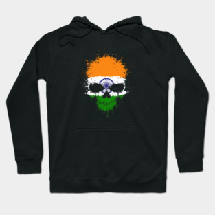 Chaotic Indian Flag Splatter Skull Hoodie