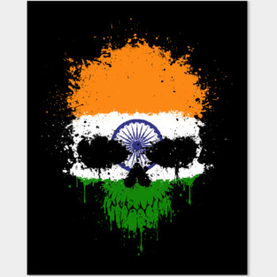 Chaotic Indian Flag Splatter Skull Posters and Art