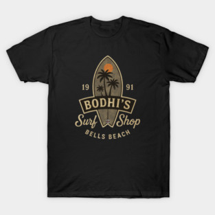 Bodhi's Surf Shop Bells Beach - Eye Voodoo. Bodhi's Surf Shop logo takes centre stage, a symbol of epic waves and endless summer. T-Shirt