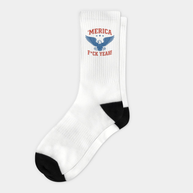 'Merica F*ck Yeah USA Eagle Bold Patriotic 4th of July Socks by Anticorporati