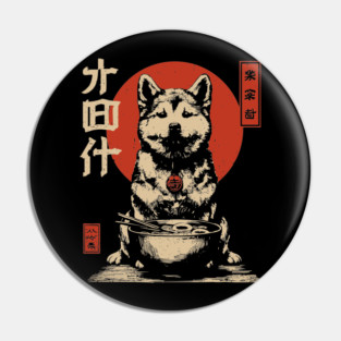 Akita Dog Enjoying Ramen in Ukiyo-e Style Pin