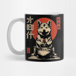 Akita Dog Enjoying Ramen in Ukiyo-e Style Mug