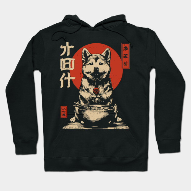 Akita Dog Enjoying Ramen in Ukiyo-e Style Hoodie by TuncGK