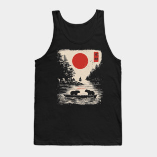 Tranquil Bears at Dusk in Japanese Style Tank Top