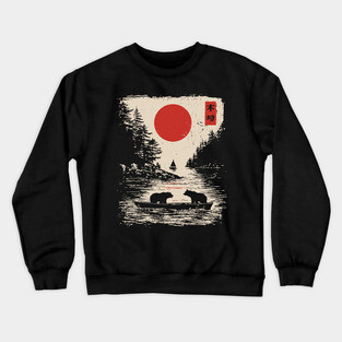 Tranquil Bears at Dusk in Japanese Style Crewneck Sweatshirt