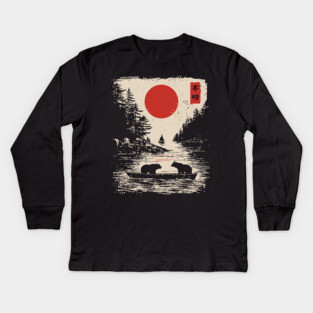 Tranquil Bears at Dusk in Japanese Style Kids Long Sleeve T-Shirt