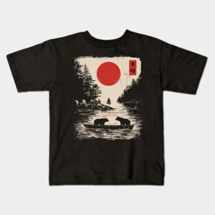Tranquil Bears at Dusk in Japanese Style Kids T-Shirt