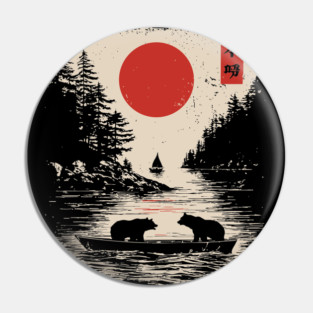 Tranquil Bears at Dusk in Japanese Style Pin