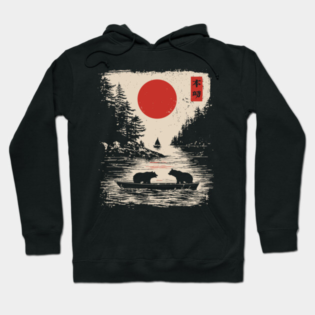 Tranquil Bears at Dusk in Japanese Style Hoodie by TuncGK