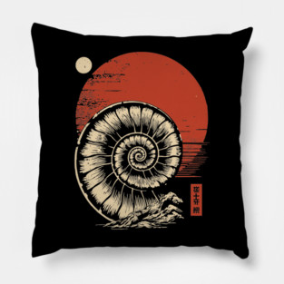 Spiraled Fossil in Ancient Ukiyo-E Tones Pillow