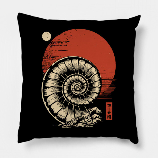 Spiraled Fossil in Ancient Ukiyo-E Tones Pillow by TuncGK