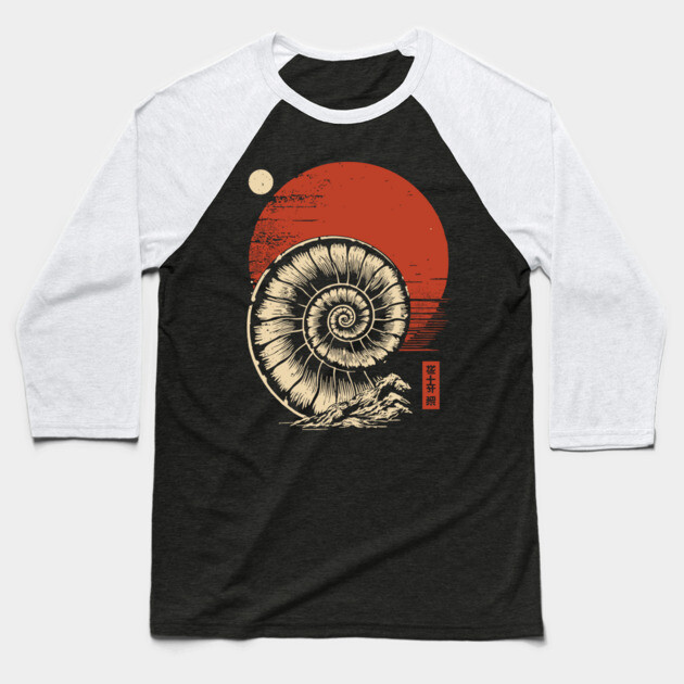 Spiraled Fossil in Ancient Ukiyo-E Tones Baseball T-Shirt by TuncGK