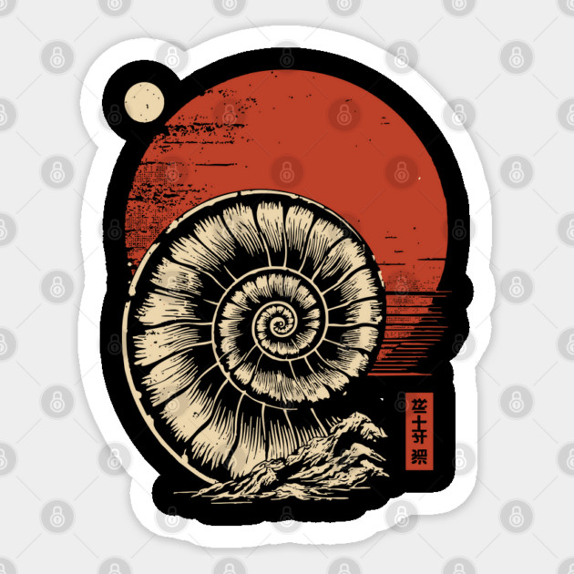 Spiraled Fossil in Ancient Ukiyo-E Tones Sticker by TuncGK