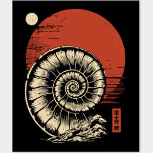 Spiraled Fossil in Ancient Ukiyo-E Tones Posters and Art