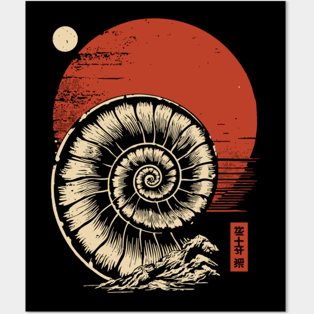Spiraled Fossil in Ancient Ukiyo-E Tones Wall Art by TuncGK