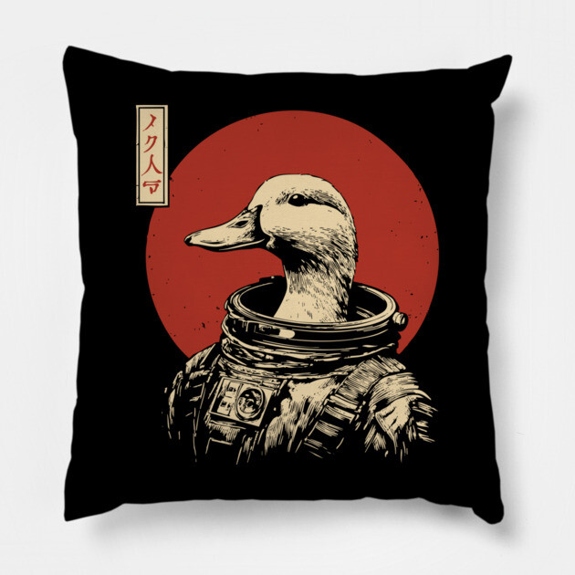 Astronaut Goose in Retro Futuristic Ukiyo-e Pillow by TuncGK