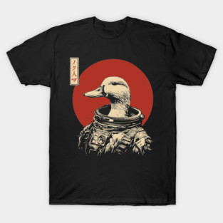 Astronaut Goose in Retro Futuristic Ukiyo-e T-Shirt