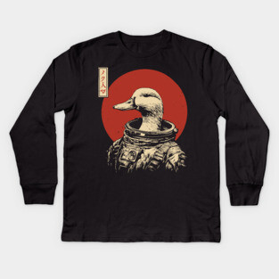 Astronaut Goose in Retro Futuristic Ukiyo-e Kids Long Sleeve T-Shirt