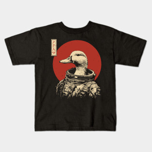 Astronaut Goose in Retro Futuristic Ukiyo-e Kids T-Shirt