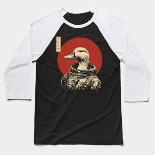 Astronaut Goose in Retro Futuristic Ukiyo-e Baseball T-Shirt