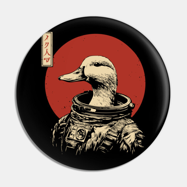 Astronaut Goose in Retro Futuristic Ukiyo-e Pin by TuncGK