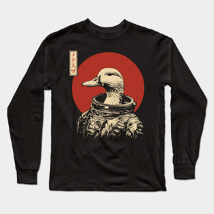 Astronaut Goose in Retro Futuristic Ukiyo-e Long Sleeve T-Shirt