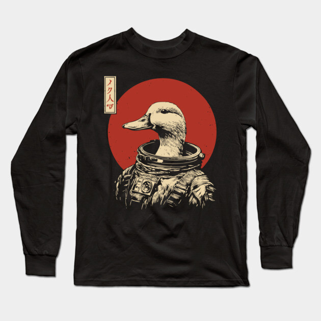 Astronaut Goose in Retro Futuristic Ukiyo-e Long Sleeve T-Shirt by TuncGK