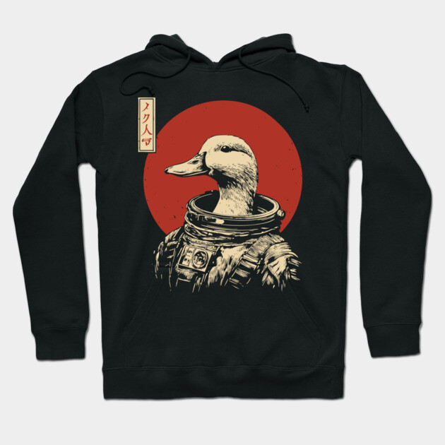 Astronaut Goose in Retro Futuristic Ukiyo-e Hoodie by TuncGK