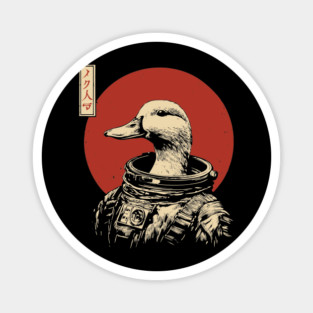 Astronaut Goose in Retro Futuristic Ukiyo-e Magnet