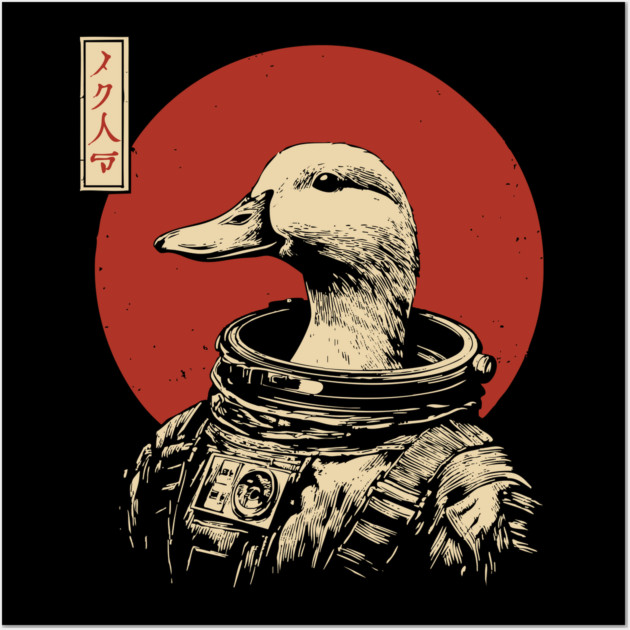 Astronaut Goose in Retro Futuristic Ukiyo-e Wall Art by TuncGK