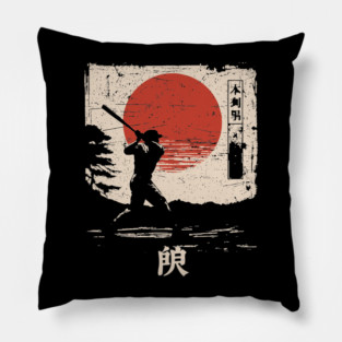 Samurai Baseball Swing in Bold Ink Style Pillow