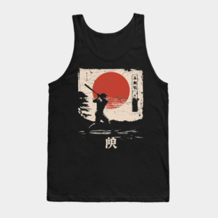 Samurai Baseball Swing in Bold Ink Style Tank Top