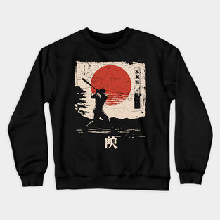 Samurai Baseball Swing in Bold Ink Style Crewneck Sweatshirt