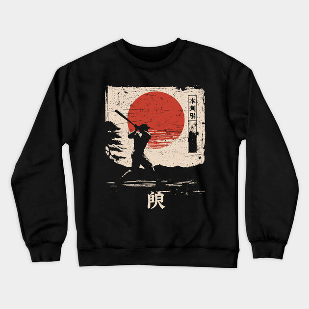 Samurai Baseball Swing in Bold Ink Style Crewneck Sweatshirt by TuncGK