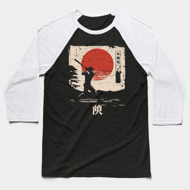 Samurai Baseball Swing in Bold Ink Style Baseball T-Shirt by TuncGK
