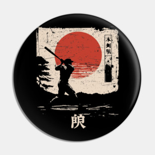 Samurai Baseball Swing in Bold Ink Style Pin