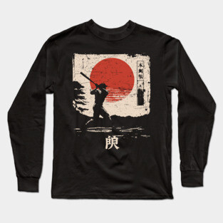 Samurai Baseball Swing in Bold Ink Style Long Sleeve T-Shirt