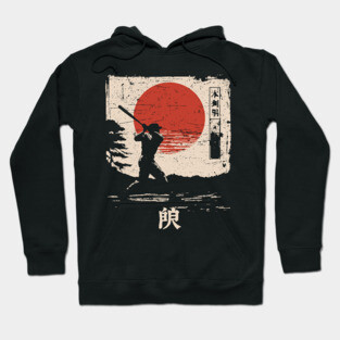 Samurai Baseball Swing in Bold Ink Style Hoodie