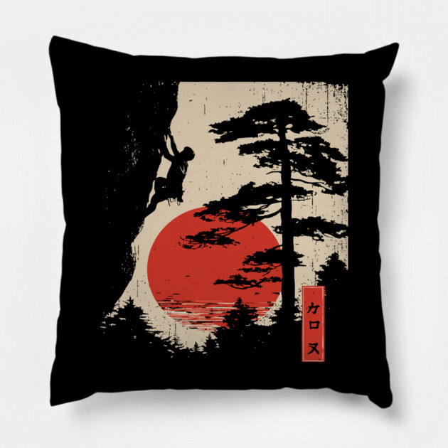Forest Bouldering in Woodblock Tranquility Pillow by TuncGK
